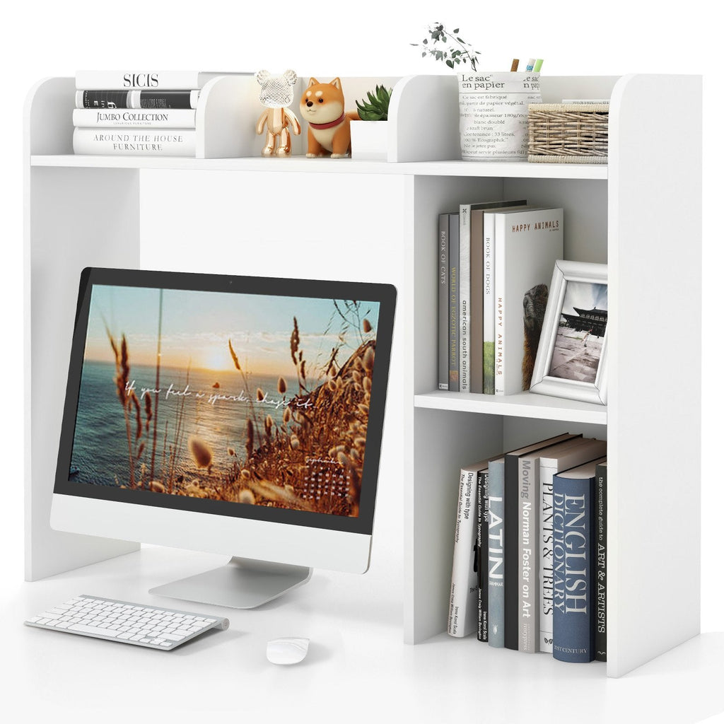 Estantería de escritorio y soporte para monitor con compartimento trasero abierto, blanco