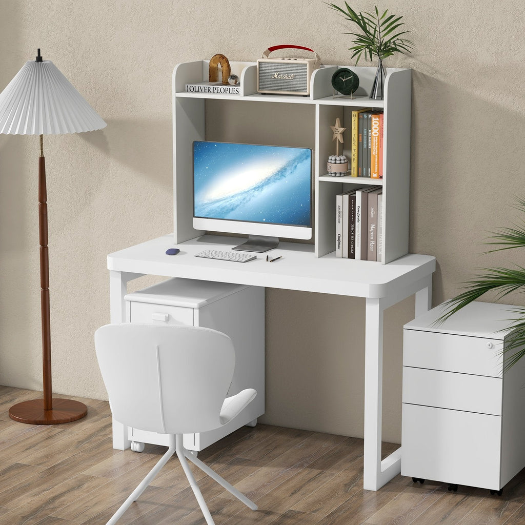 Estantería de escritorio y soporte para monitor con compartimento trasero abierto, blanco