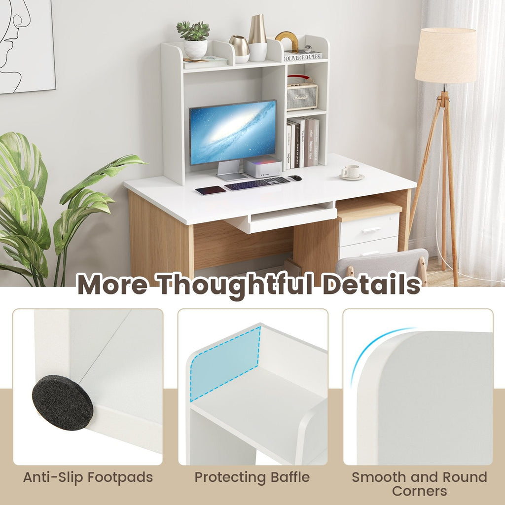 Estantería de escritorio y soporte para monitor con compartimento trasero abierto, blanco