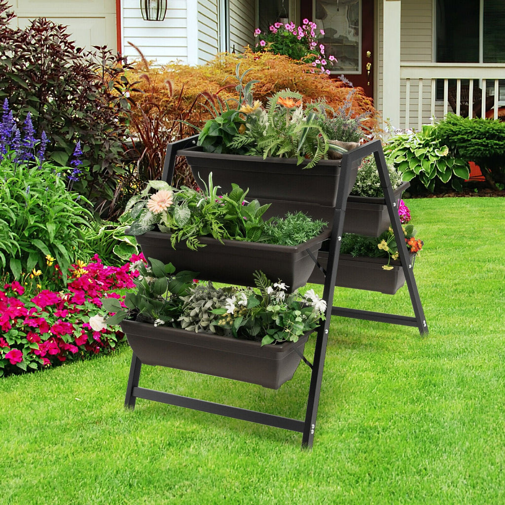 Carré potager vertical surélevé à 3 niveaux avec 5 bacs à plantes, jardinière sur cadre métallique surélevé