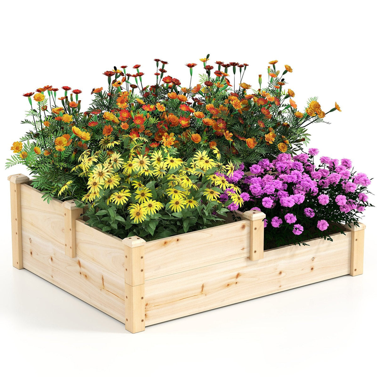 3-stufiges Hochbeet aus Holz mit offenem Boden – Naturfarben