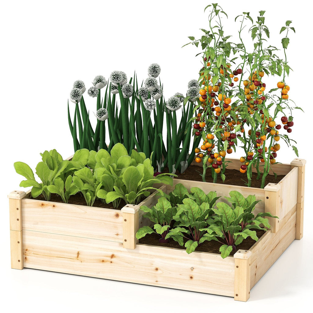 3-stufiges Hochbeet aus Holz mit offenem Boden – Naturfarben