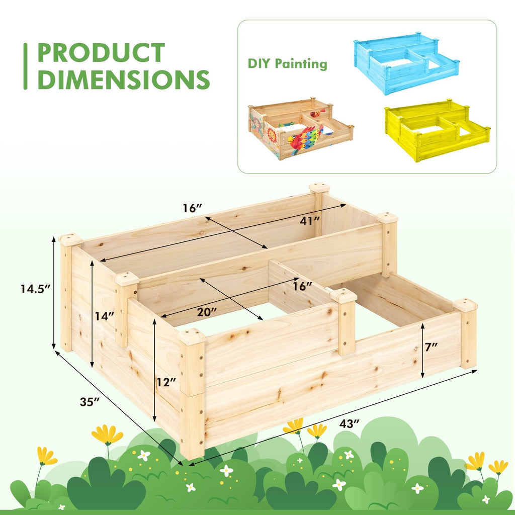 3-stufiges Hochbeet aus Holz mit offenem Boden – Naturfarben