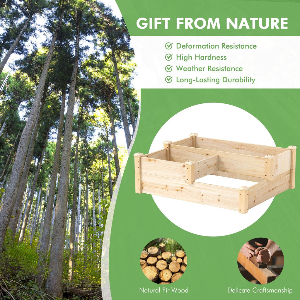 3-stufiges Hochbeet aus Holz mit offenem Boden – Naturfarben