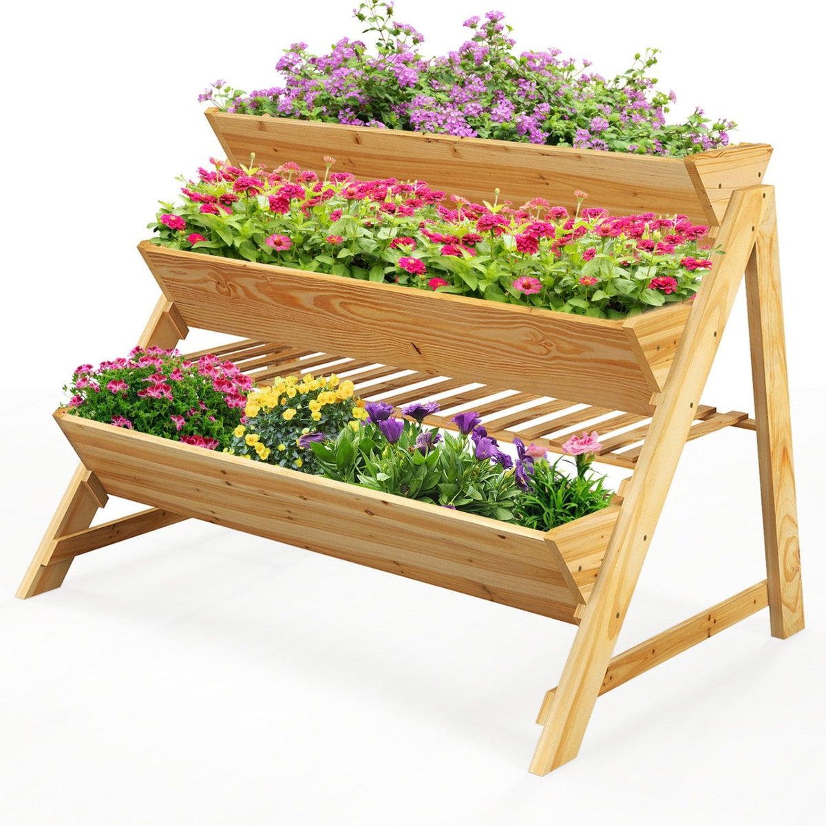3-stufiges vertikales Hochbeet mit Ablageboden, 117 cm Holzpflanzgefäß mit Einlagen