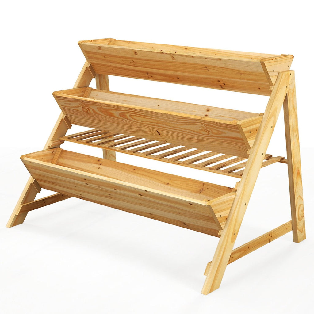 3-stufiges vertikales Hochbeet mit Ablageboden, 117 cm Holzpflanzgefäß mit Einlagen
