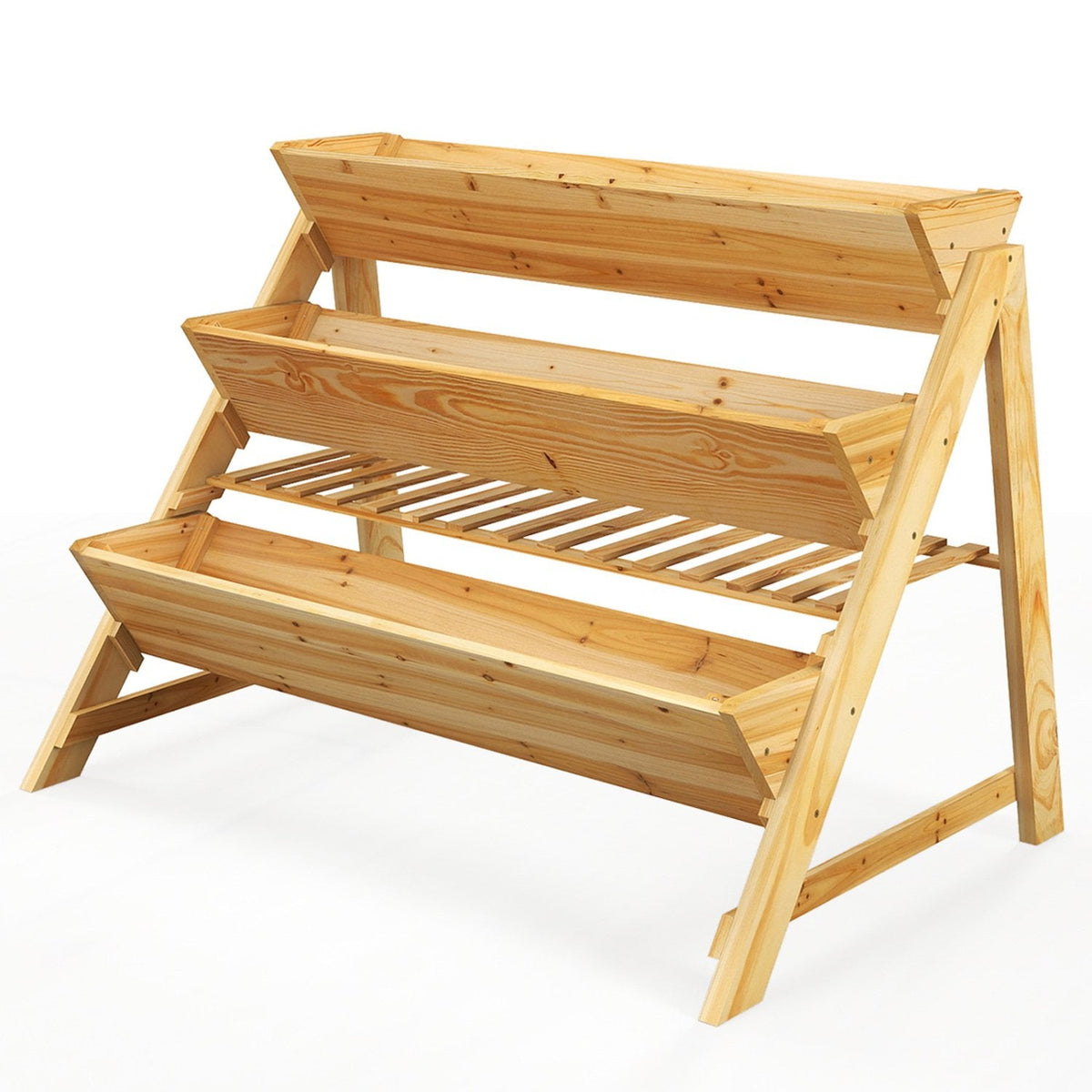 3-stufiges vertikales Hochbeet mit Ablageboden, 117 cm Holzpflanzgefäß mit Einlagen