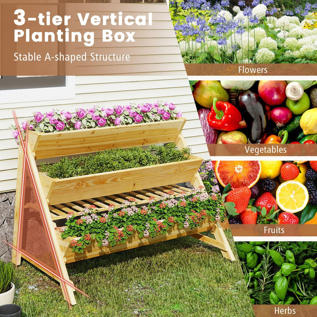 3-stufiges vertikales Hochbeet mit Ablageboden, 117 cm Holzpflanzgefäß mit Einlagen
