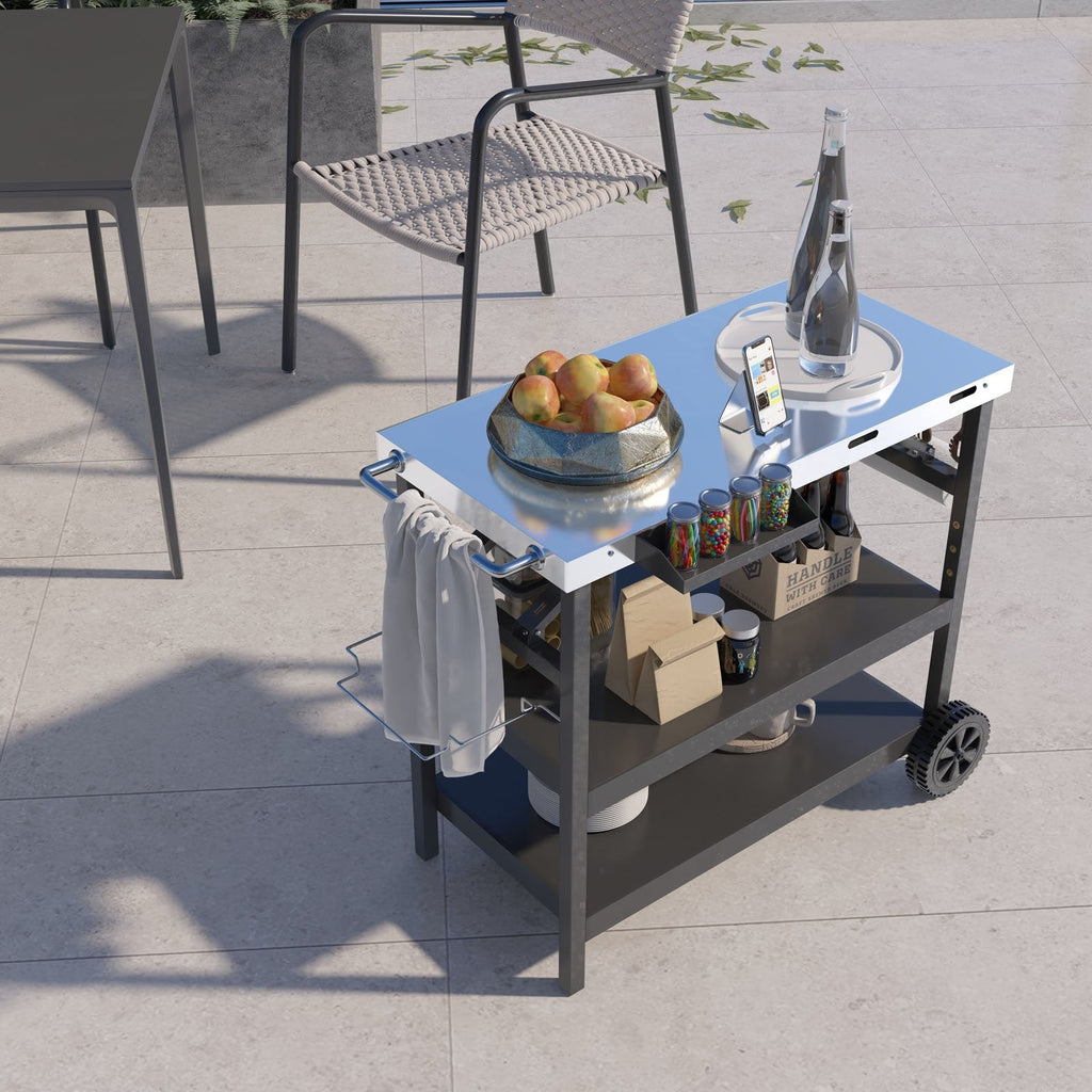 Chariot extérieur pliable à 3 niveaux sur 2 roues avec support de téléphone - Noir