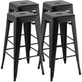 Lot de 4 tabourets de bar empilables en métal noir avec encoche pour repose-pieds, hauteur d’assise de 30 pouces