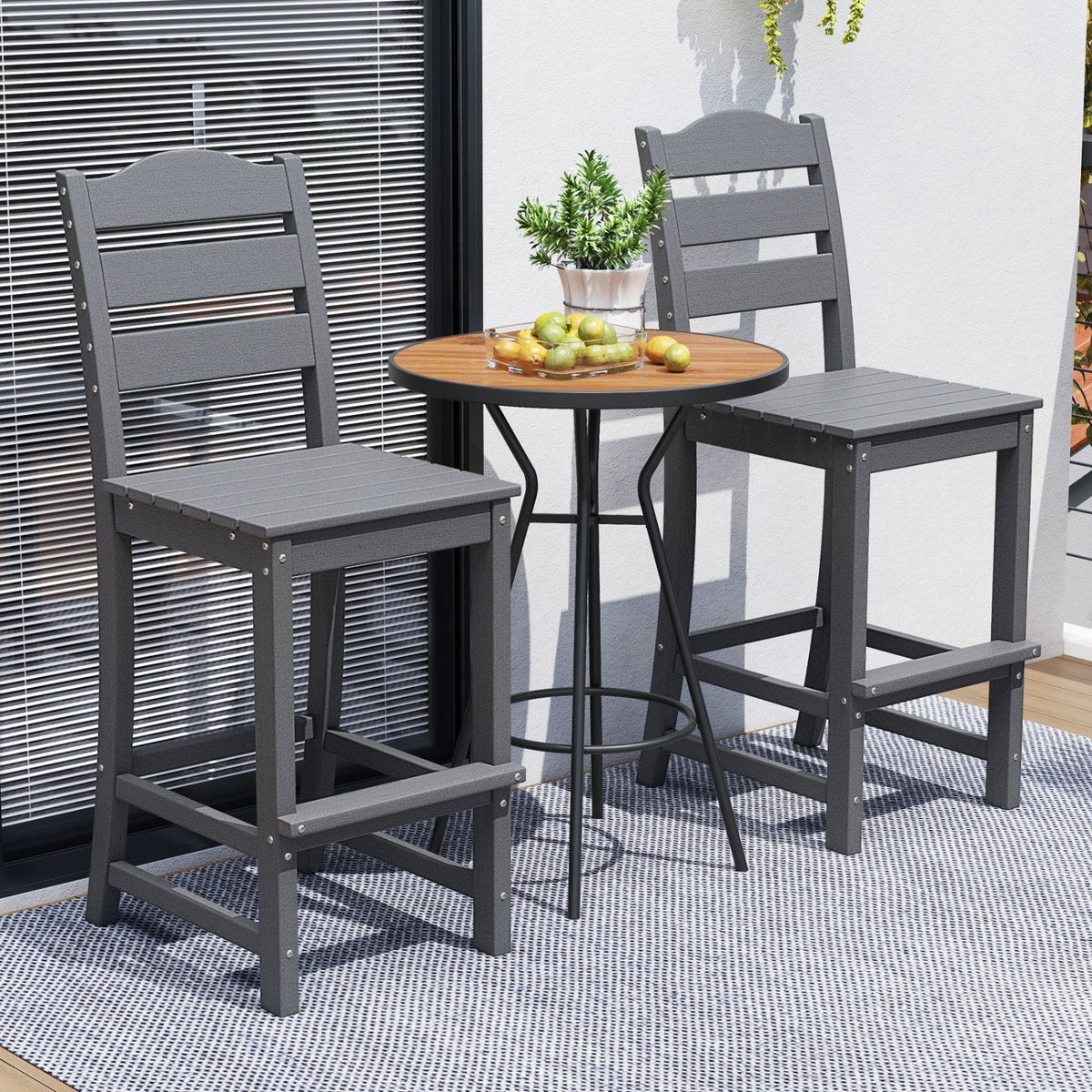 30 Zoll hoher HDPE-Barhocker mit Rücken- und Fußstütze – Grau