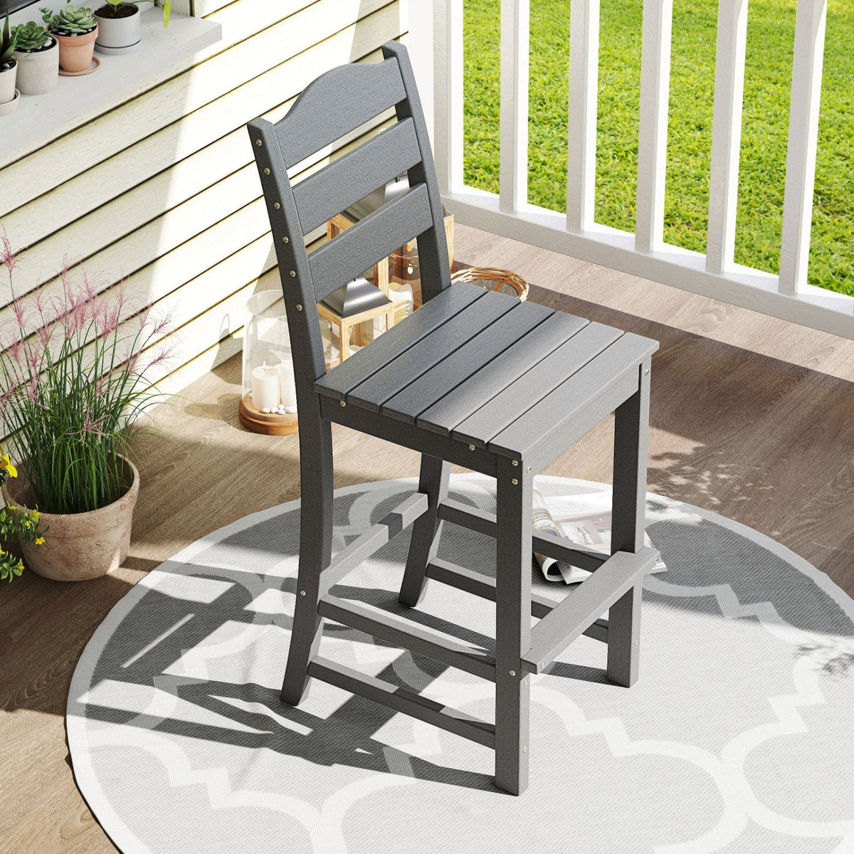 30 Zoll hoher HDPE-Barhocker mit Rücken- und Fußstütze – Grau