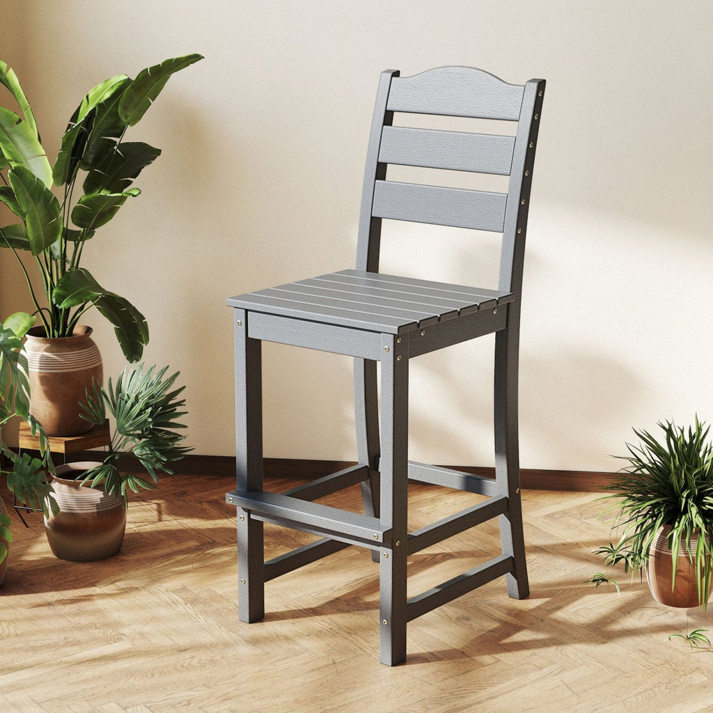 30 Zoll hoher HDPE-Barhocker mit Rücken- und Fußstütze – Grau