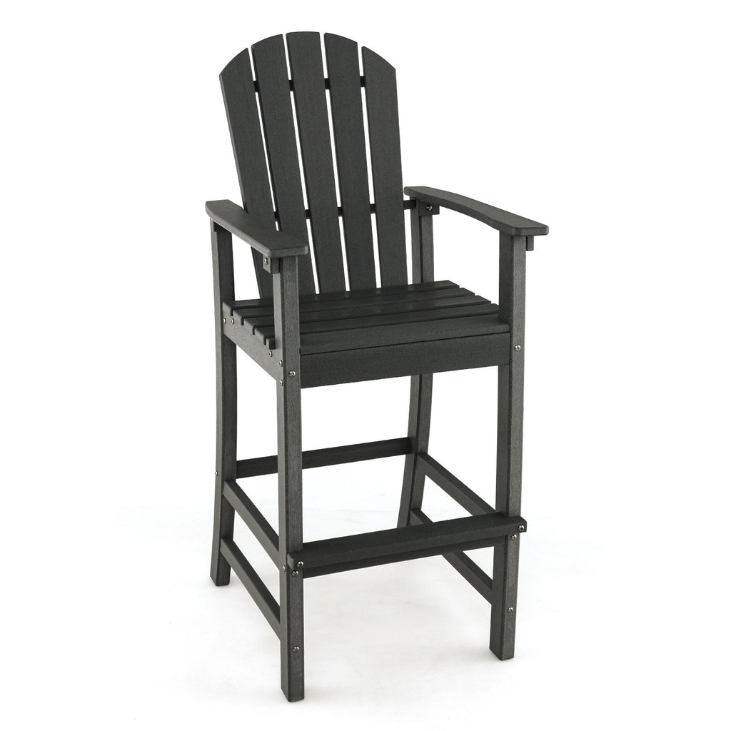 Taburete de bar para exteriores de HDPE con altura de mostrador de 30 pulgadas, reposabrazos y reposapiés - Negro
