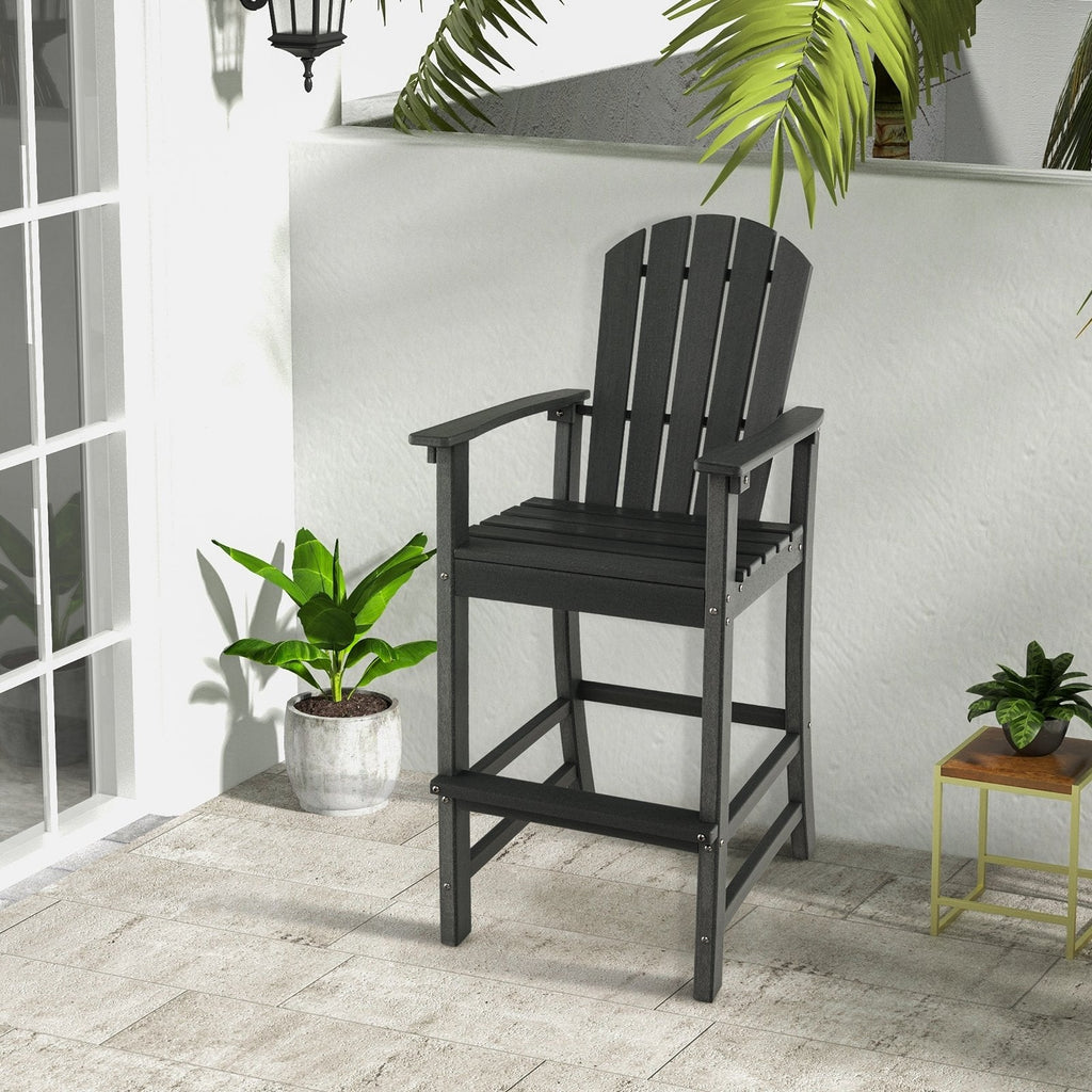 Taburete de bar para exteriores de HDPE con altura de mostrador de 30 pulgadas, reposabrazos y reposapiés - Negro