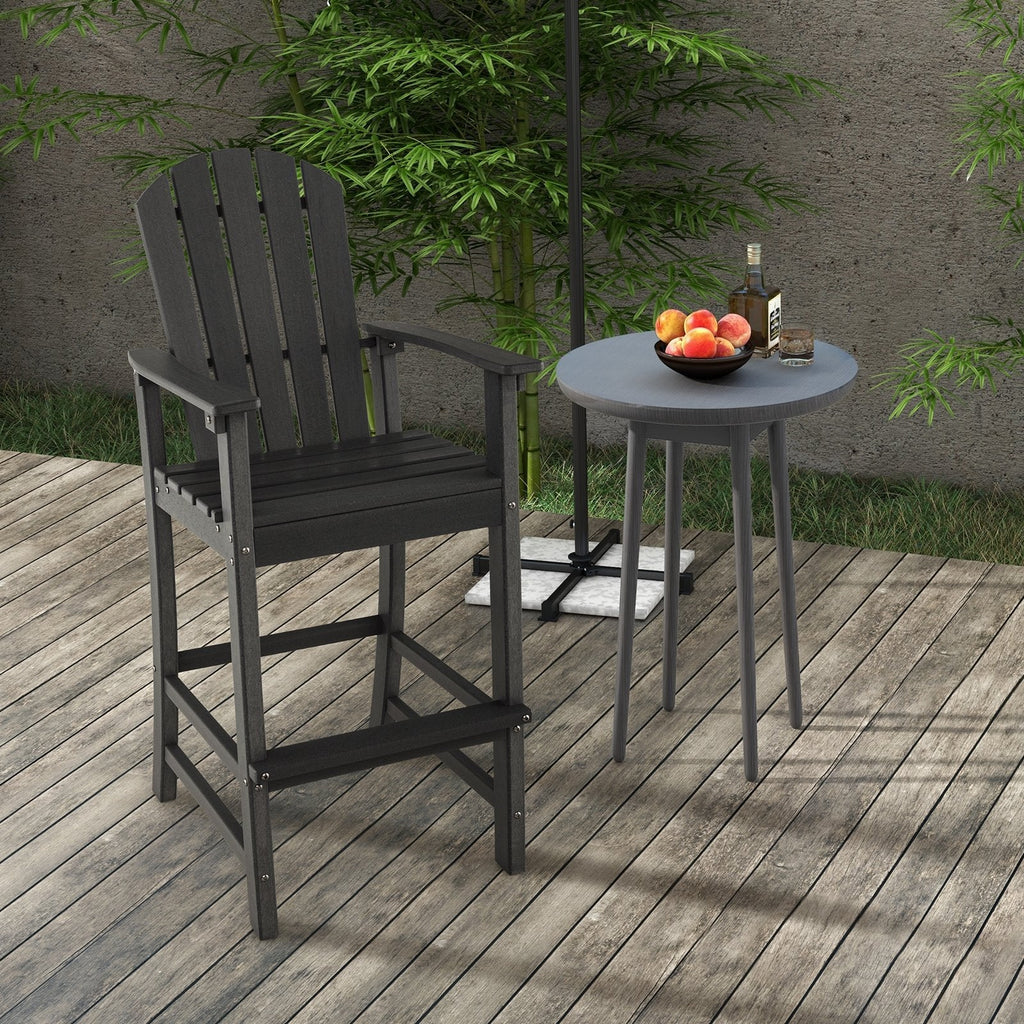 Taburete de bar para exteriores de HDPE con altura de mostrador de 30 pulgadas, reposabrazos y reposapiés - Negro