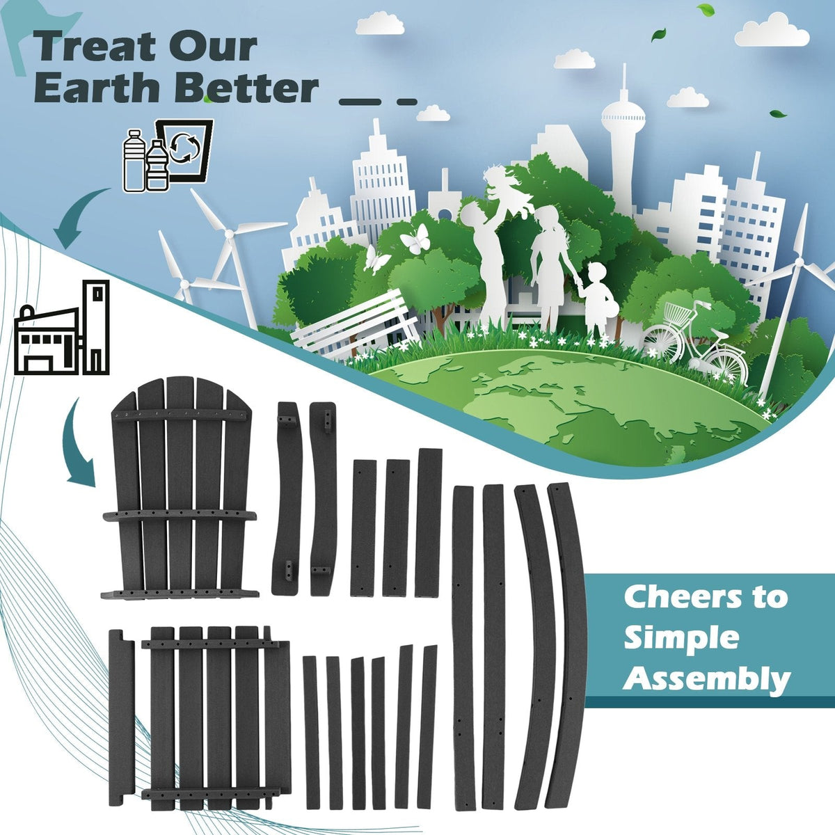 Taburete de bar para exteriores de HDPE con altura de mostrador de 30 pulgadas, reposabrazos y reposapiés - Negro