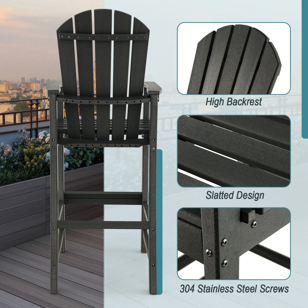 Taburete de bar para exteriores de HDPE con altura de mostrador de 30 pulgadas, reposabrazos y reposapiés - Negro