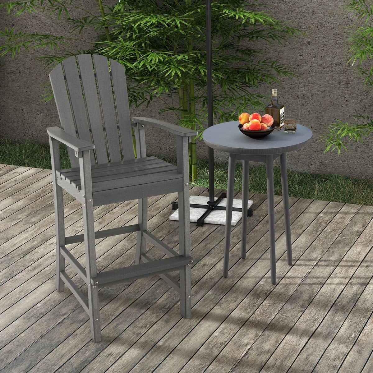30 Zoll hohe Outdoor-Barhocker aus HDPE mit Armlehnen und Fußstütze – Grau