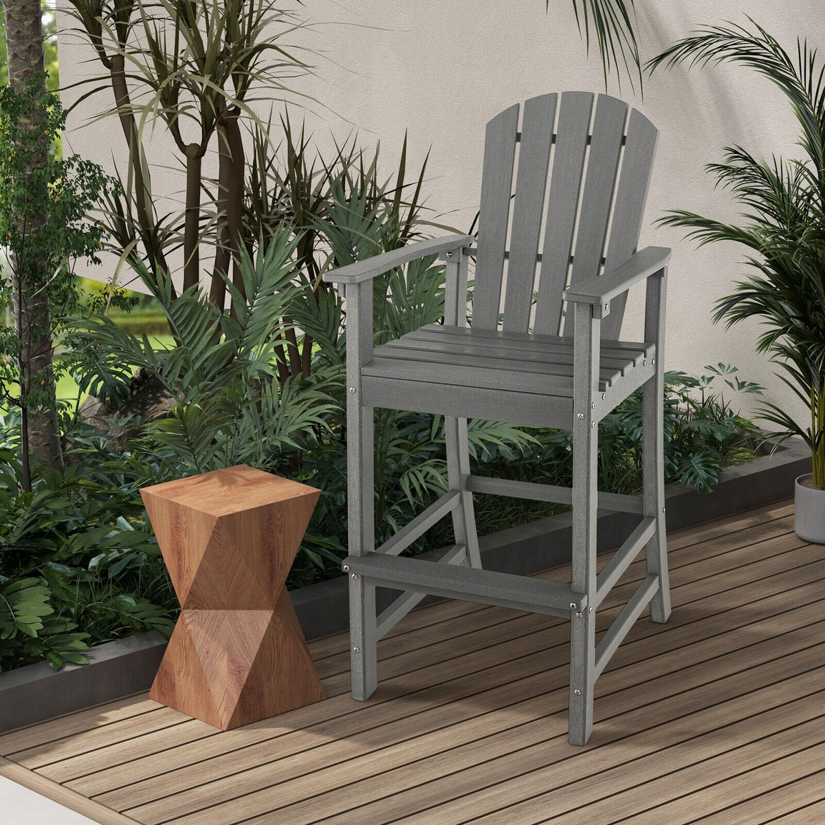 30 Zoll hohe Outdoor-Barhocker aus HDPE mit Armlehnen und Fußstütze – Grau