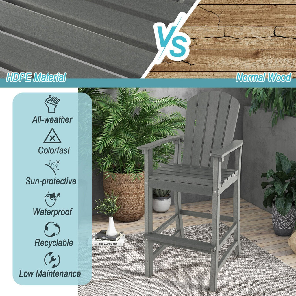 30 Zoll hohe Outdoor-Barhocker aus HDPE mit Armlehnen und Fußstütze – Grau