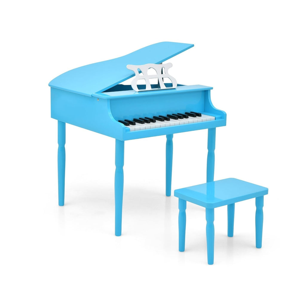 Piano à queue jouet en bois 30 touches pour enfants avec banc et pupitre-Bleu