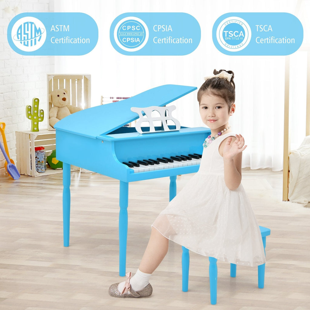 Piano à queue jouet en bois 30 touches pour enfants avec banc et pupitre-Bleu