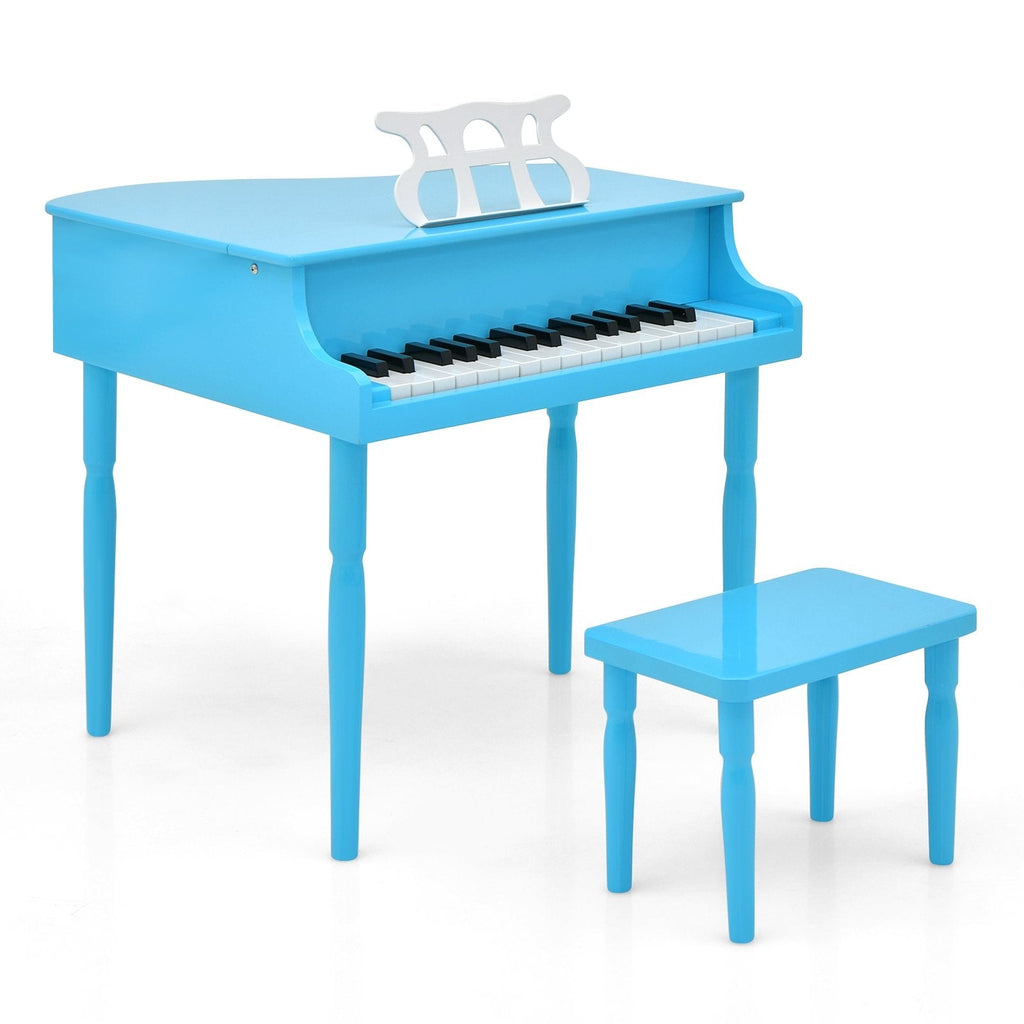 Piano à queue jouet en bois 30 touches pour enfants avec banc et pupitre-Bleu