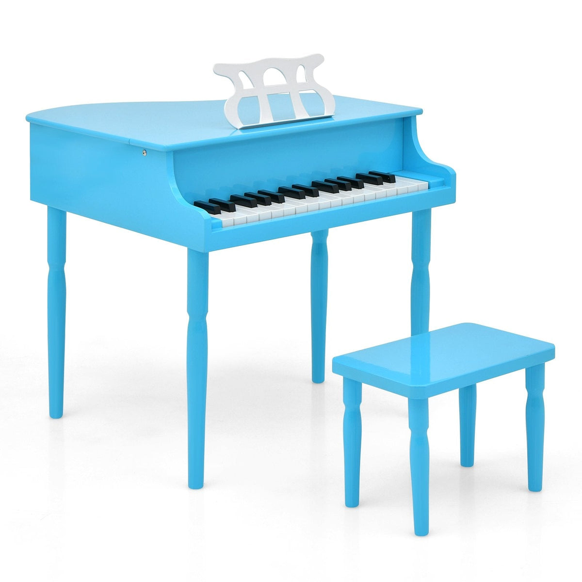 Piano à queue jouet en bois 30 touches pour enfants avec banc et pupitre-Bleu