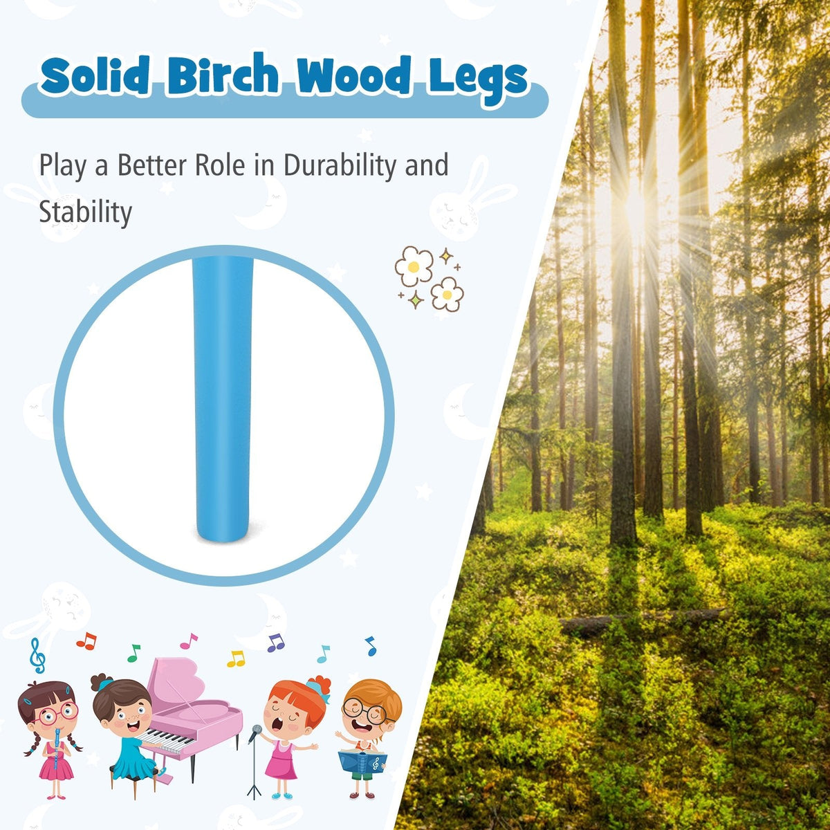 Piano à queue jouet en bois 30 touches pour enfants avec banc et pupitre-Bleu