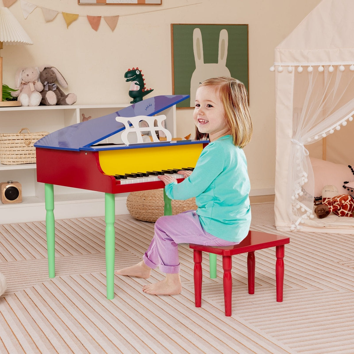 30-Tasten-Holz-Spielzeug-Flügel für Kinder mit Bank und Notenständer – mehrfarbig