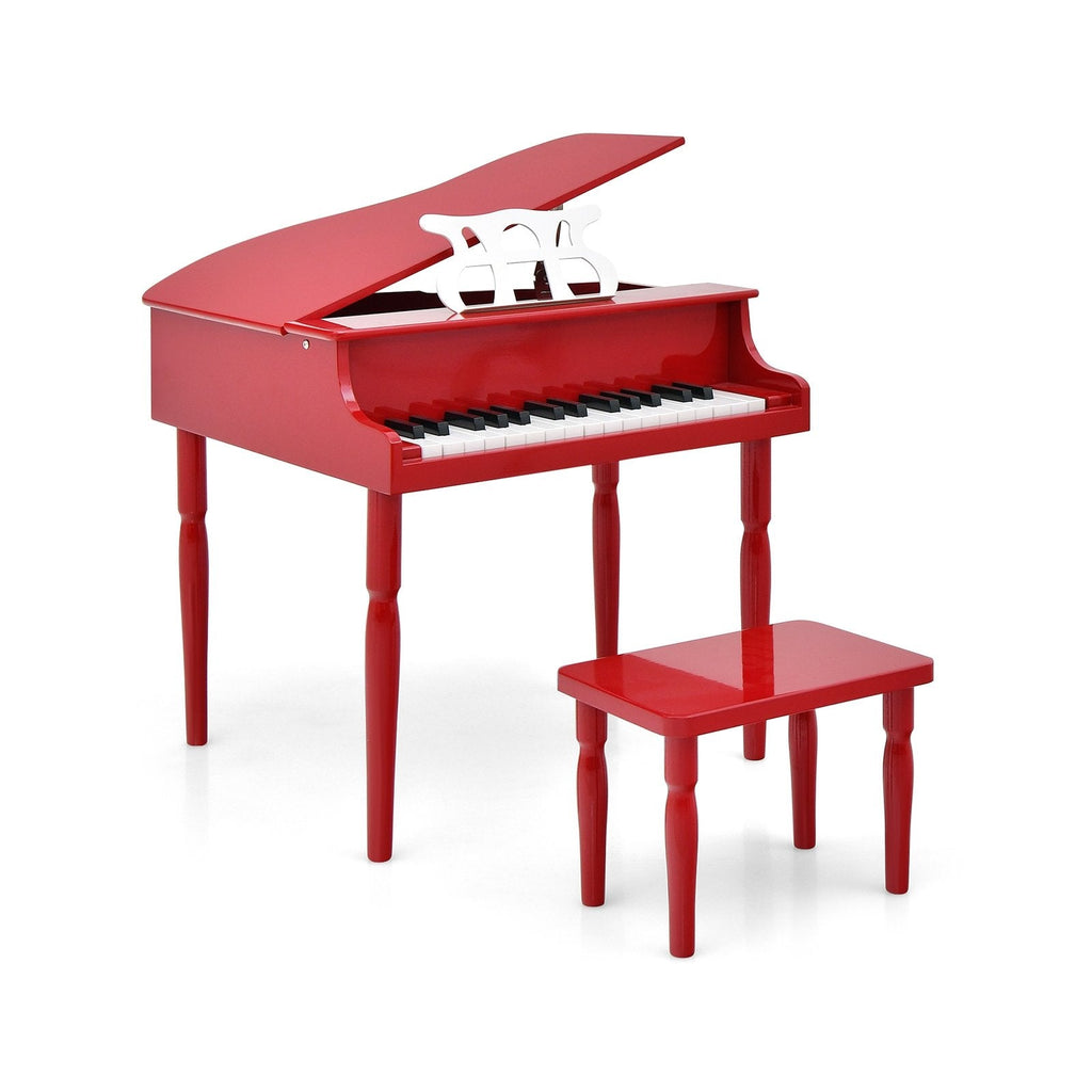 Piano de cola de juguete de madera de 30 teclas para niños con banco y atril - Rojo