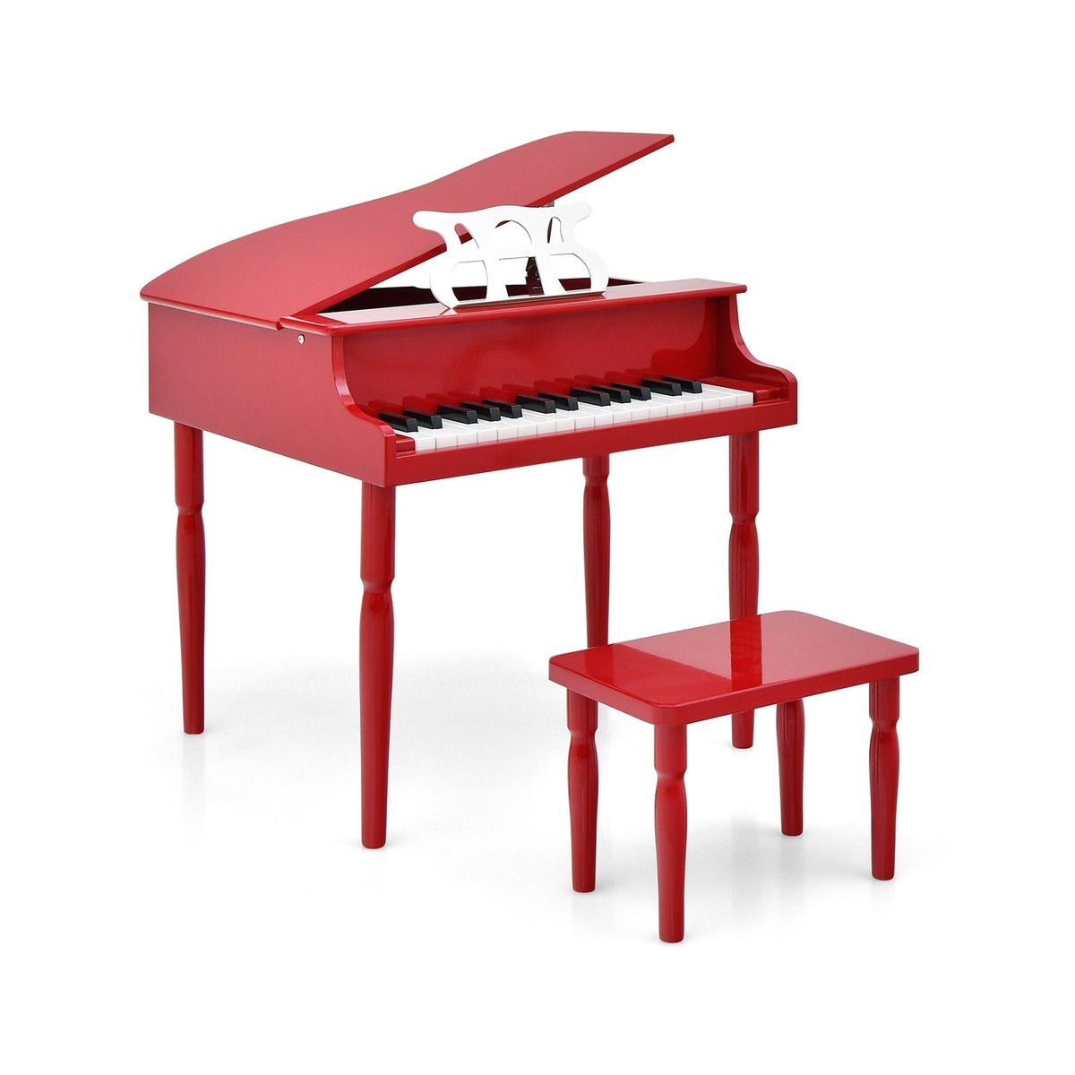Piano de cola de juguete de madera de 30 teclas para niños con banco y atril - Rojo