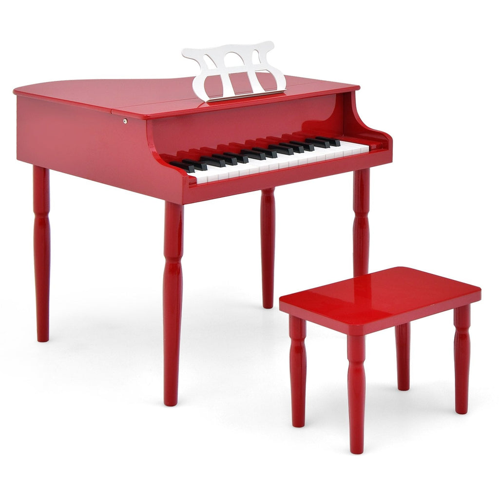 Piano de cola de juguete de madera de 30 teclas para niños con banco y atril - Rojo