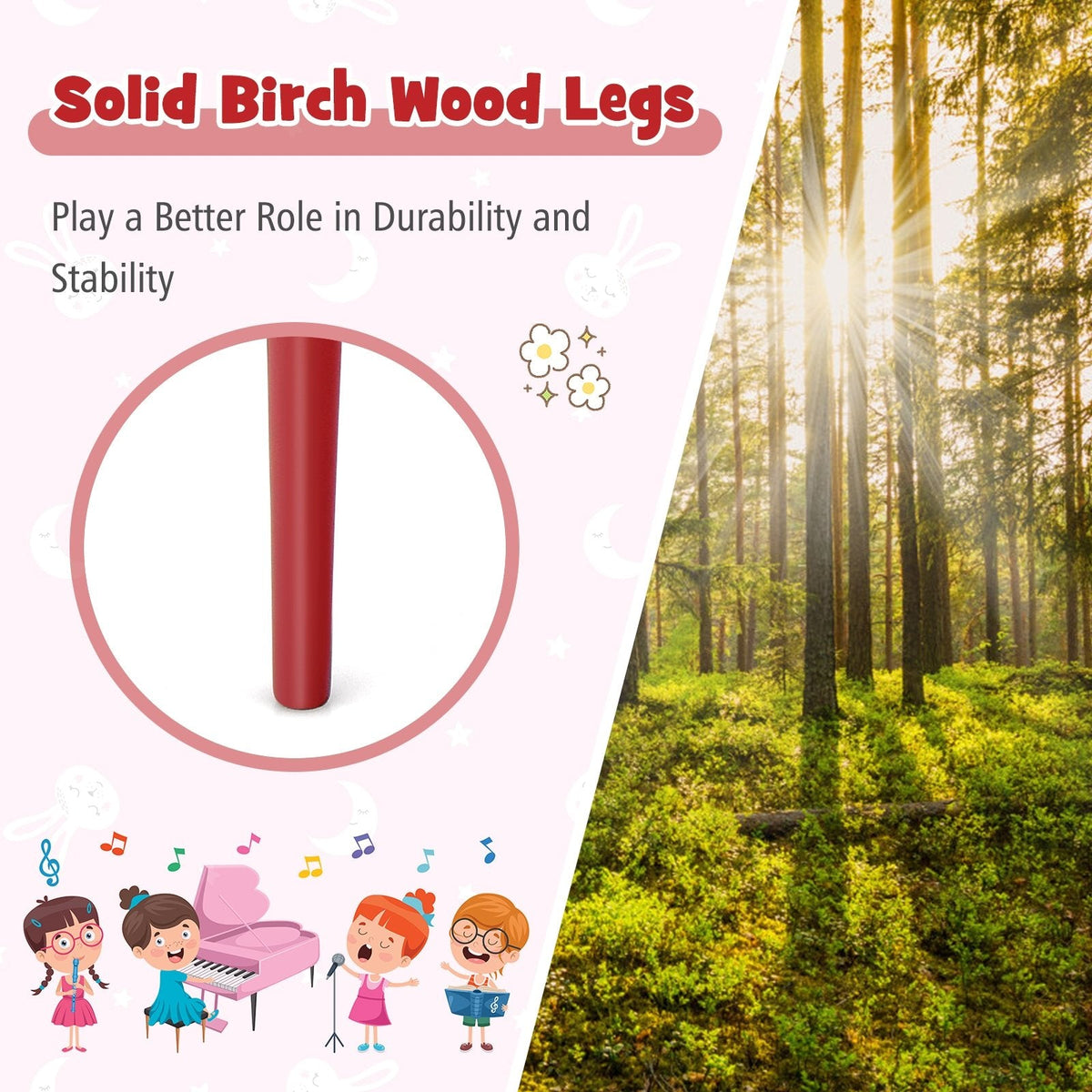 Piano de cola de juguete de madera de 30 teclas para niños con banco y atril - Rojo