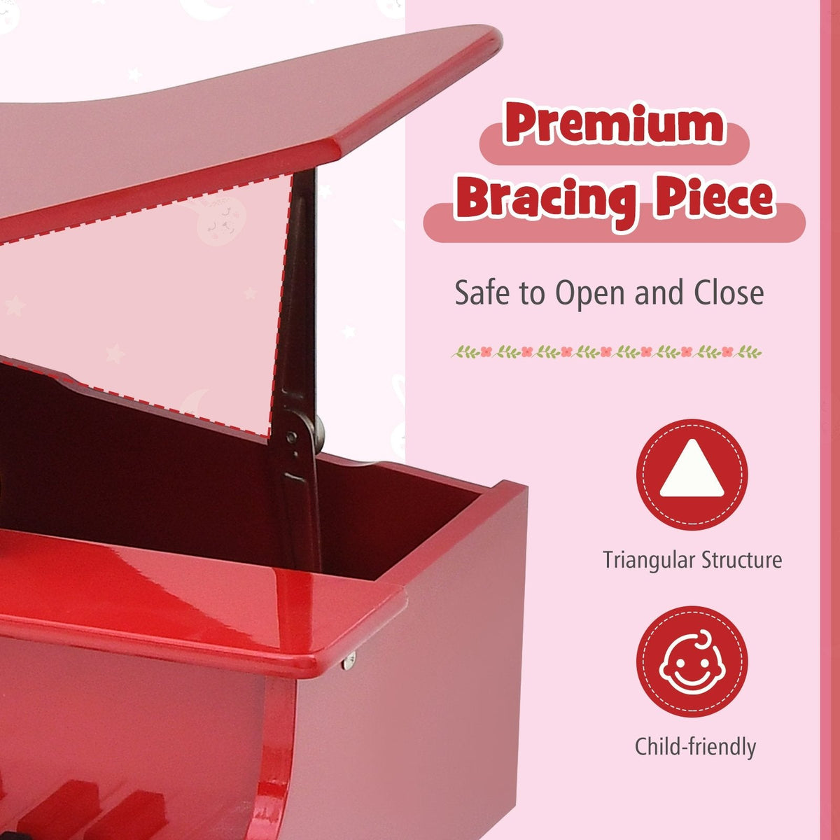 Piano de cola de juguete de madera de 30 teclas para niños con banco y atril - Rojo
