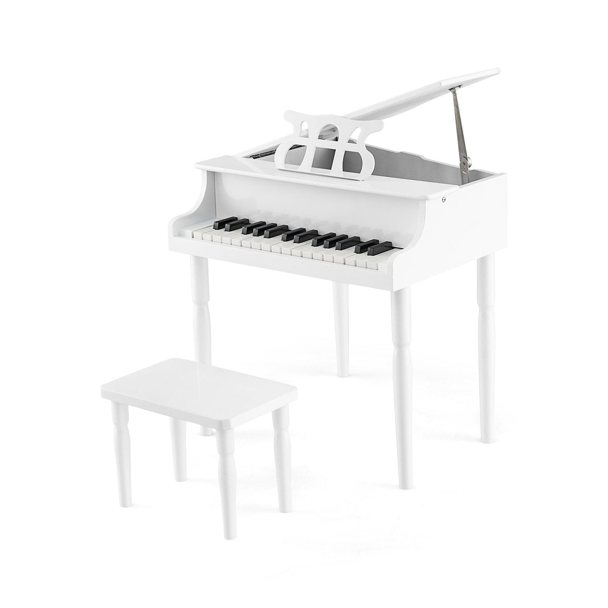 Piano de juguete de madera de 30 teclas para niños con banqueta y atril - Blanco