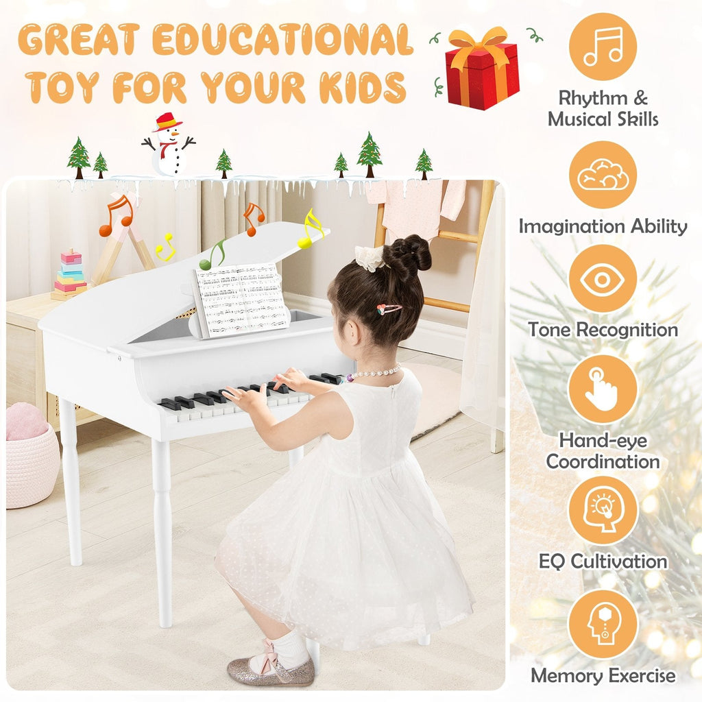 Piano de juguete de madera de 30 teclas para niños con banqueta y atril - Blanco