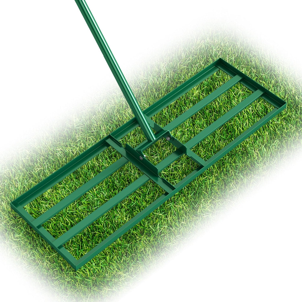 Râteau niveleur pour pelouse de 30 x 10 pouces avec manche ergonomique - Vert