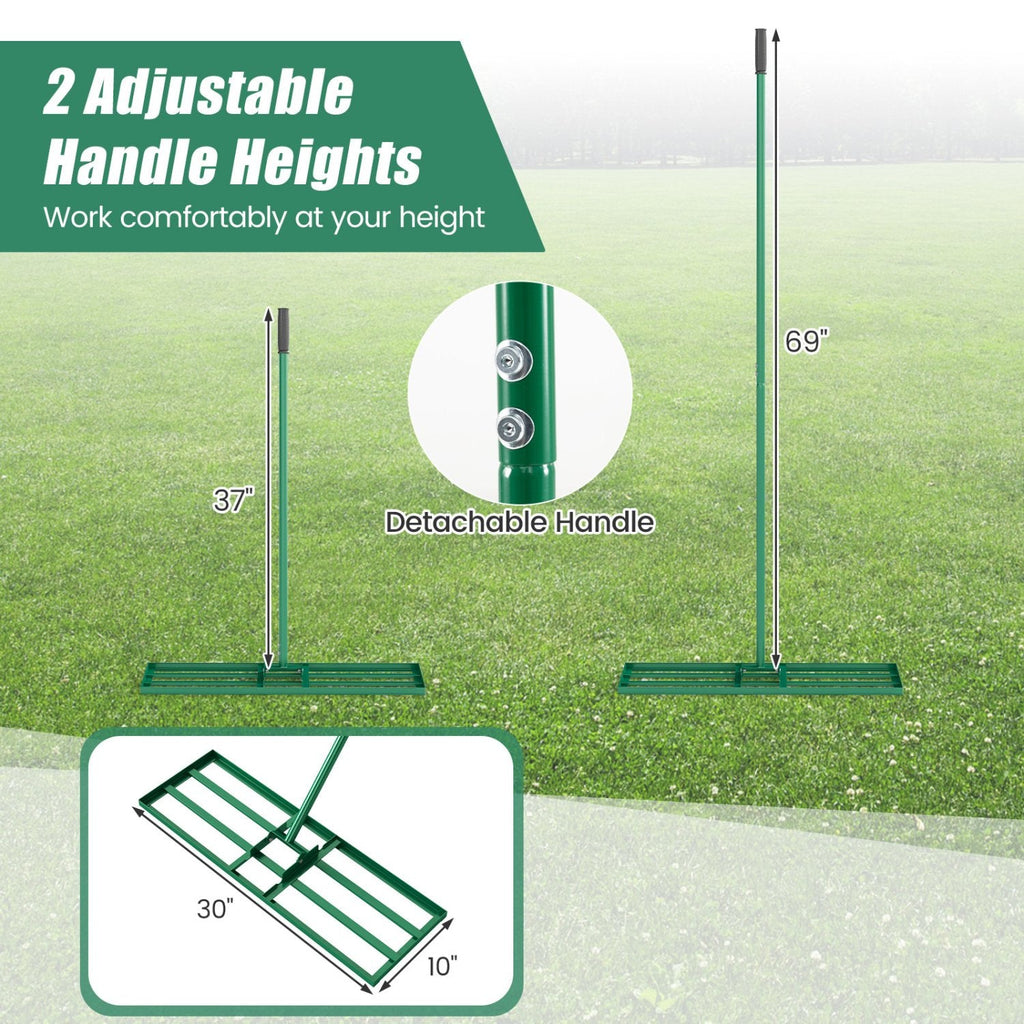 Râteau niveleur pour pelouse de 30 x 10 pouces avec manche ergonomique - Vert