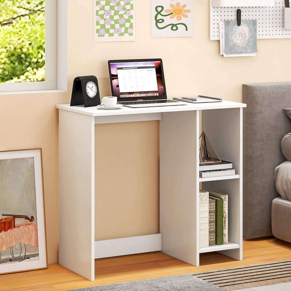 Bureau moderne de 31,5 pouces pour la maison avec 2 compartiments - Blanc