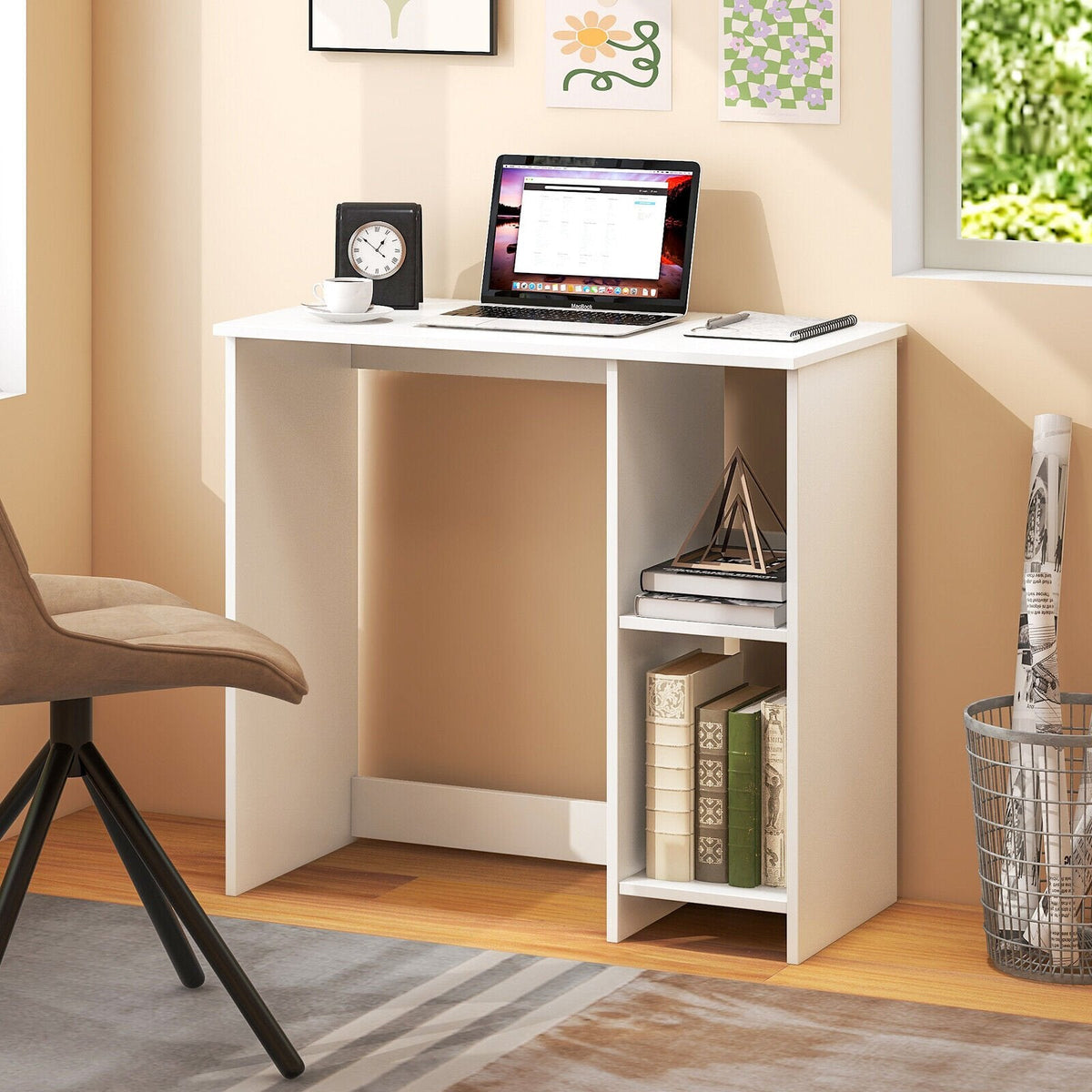 Bureau moderne de 31,5 pouces pour la maison avec 2 compartiments - Blanc