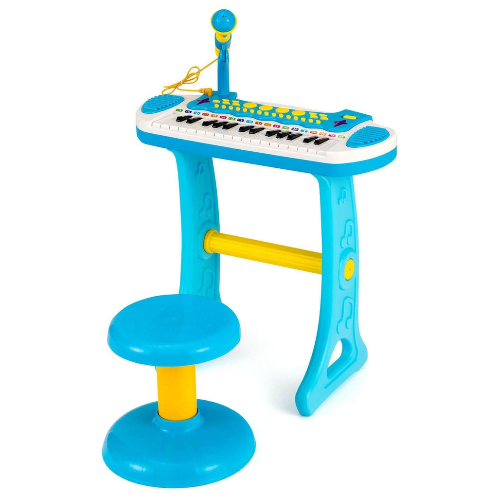 Teclado de piano de juguete para niños de 31 teclas con micrófono y múltiples sonidos, para mayores de 3 años - Azul