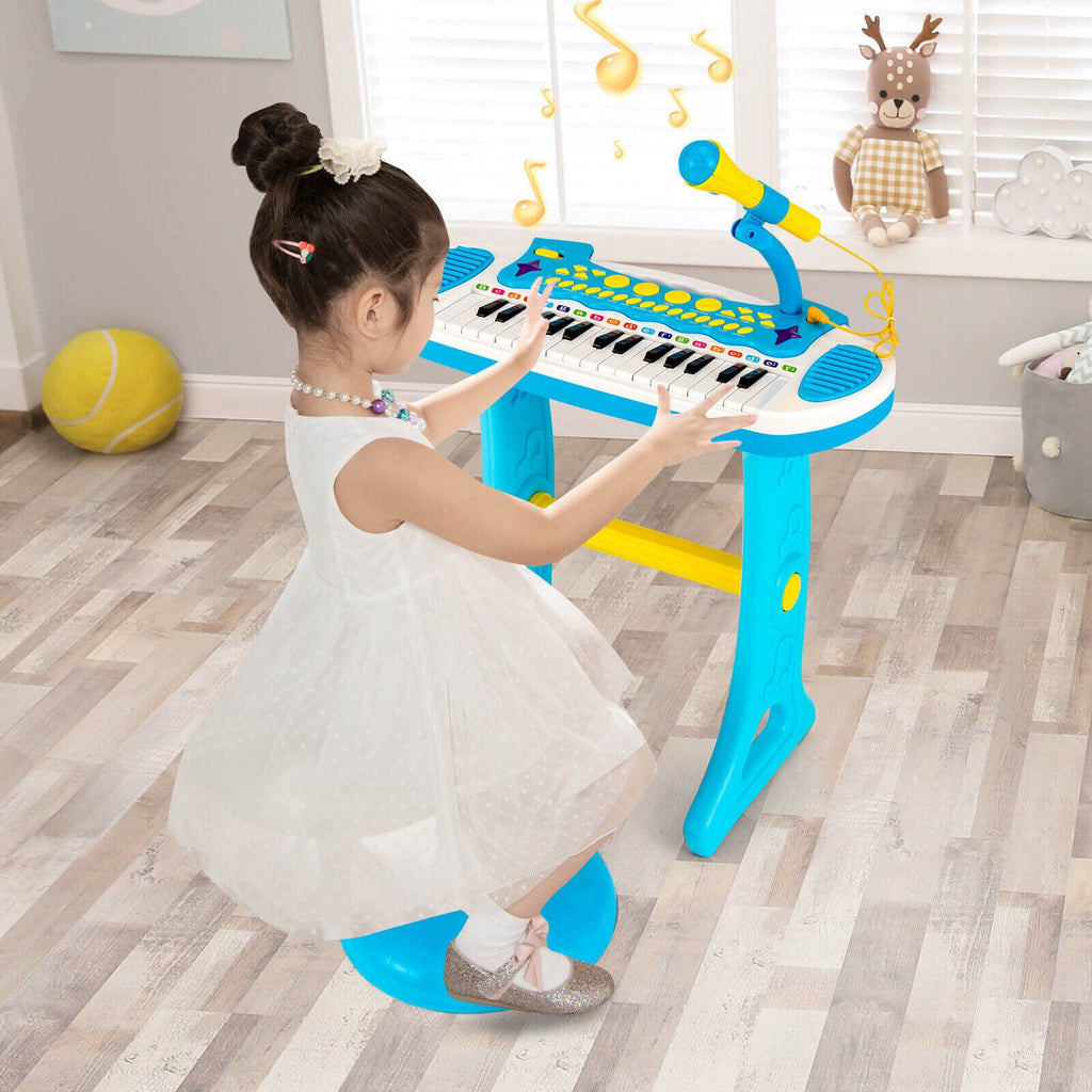 Teclado de piano de juguete para niños de 31 teclas con micrófono y múltiples sonidos, para mayores de 3 años - Azul