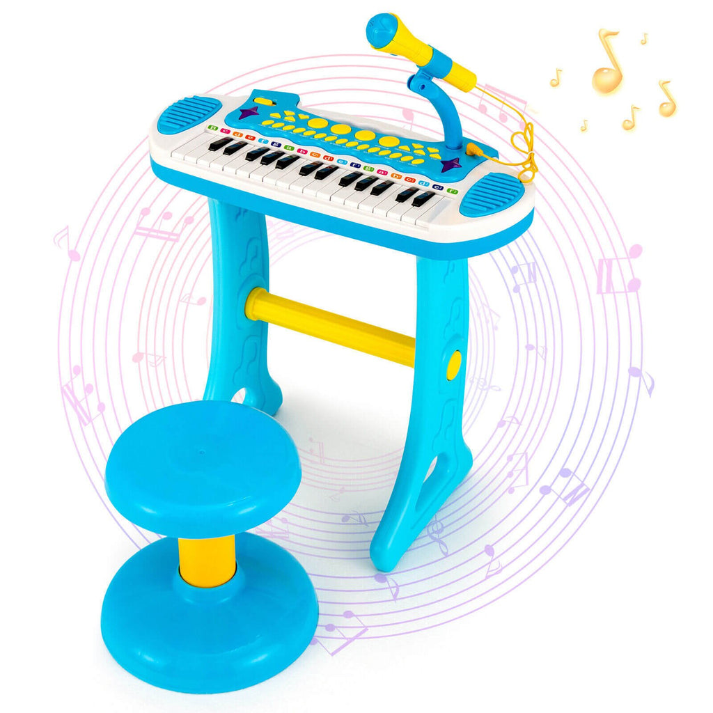 Teclado de piano de juguete para niños de 31 teclas con micrófono y múltiples sonidos, para mayores de 3 años - Azul