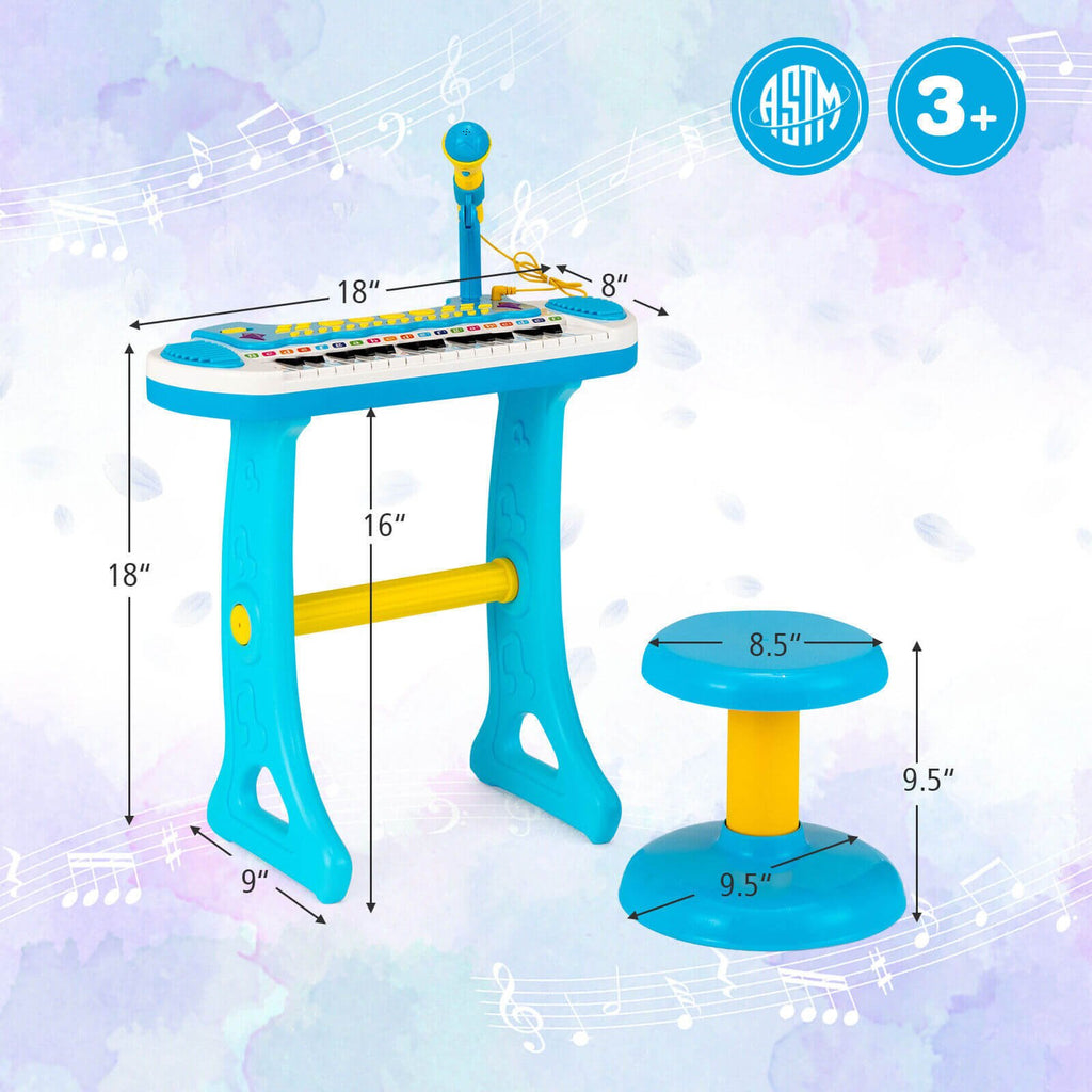 Teclado de piano de juguete para niños de 31 teclas con micrófono y múltiples sonidos, para mayores de 3 años - Azul