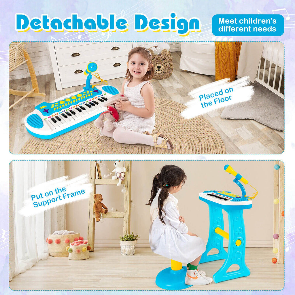 Teclado de piano de juguete para niños de 31 teclas con micrófono y múltiples sonidos, para mayores de 3 años - Azul