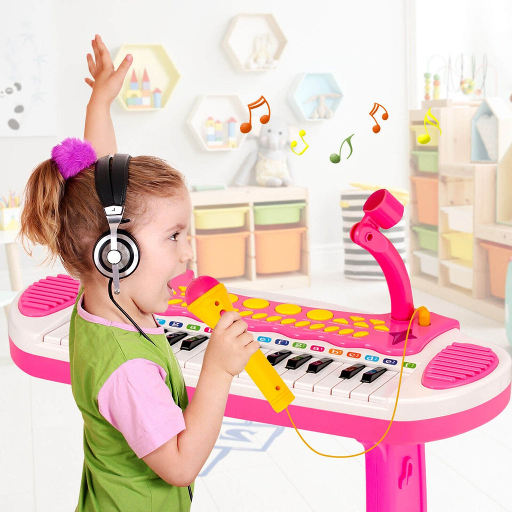 31-Tasten-Kinder-Klavier-Spielzeug mit Mikrofon und verschiedenen Klängen für Kinder ab 3 Jahren – Rosa