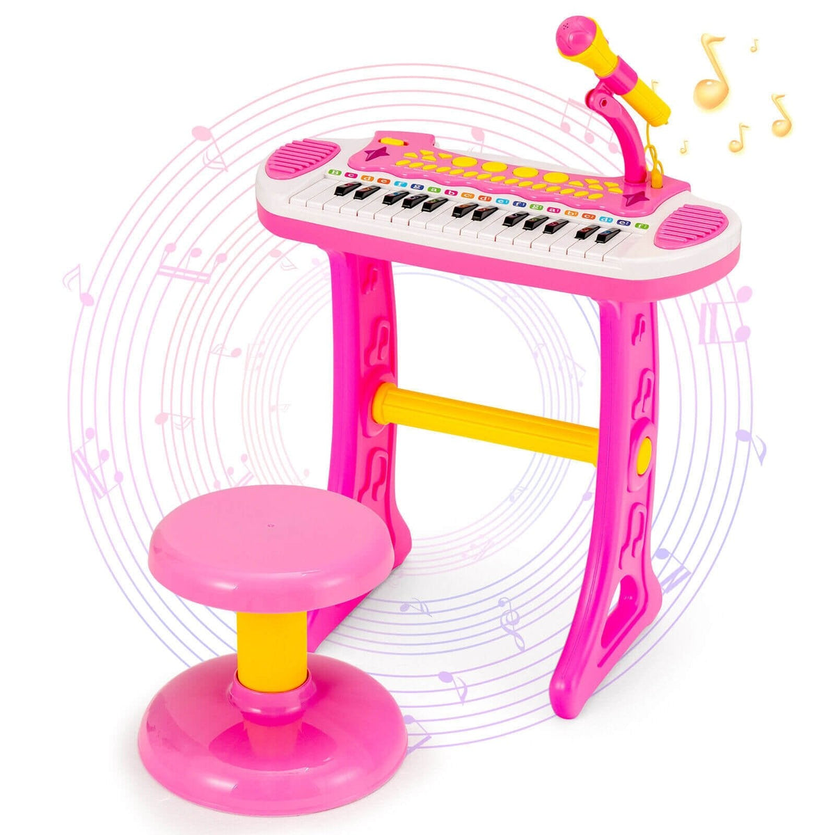 31-Tasten-Kinder-Klavier-Spielzeug mit Mikrofon und verschiedenen Klängen für Kinder ab 3 Jahren – Rosa