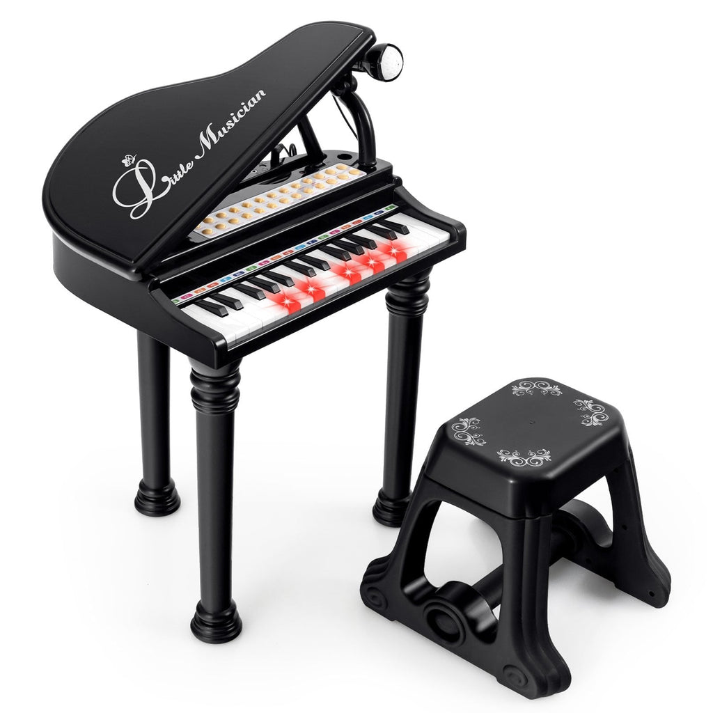 Teclado de piano infantil de 31 teclas con taburete y tapa negra